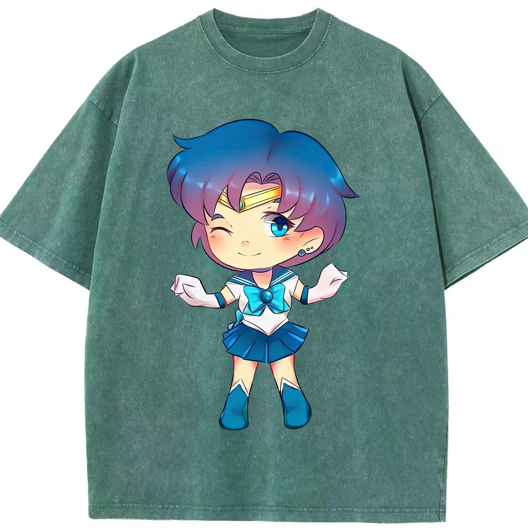 （画像用） 美少女戦士セーラームーン 水野 亜美 みずの あみ Sailor Moon Mizuno Ami 綿100% ヴィンテージ風 半袖Tシャツ（フロントプリント）